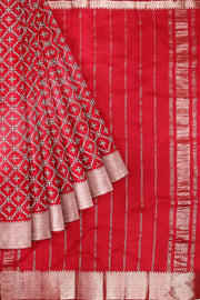 Handloom Mangalgiri silk cotton saree in red in printed rangoli pattern