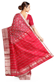 Handloom Mangalgiri silk cotton saree in red in printed rangoli pattern