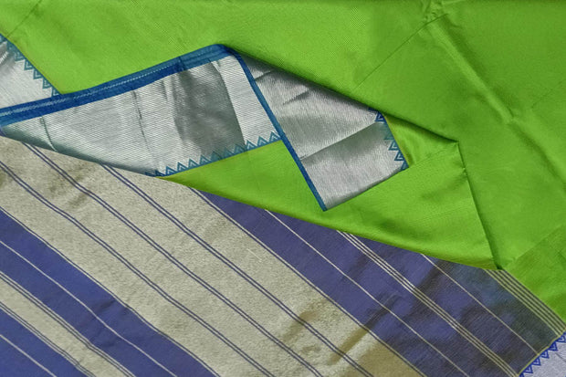 Mangalgiri silk cotton saree in green & blue