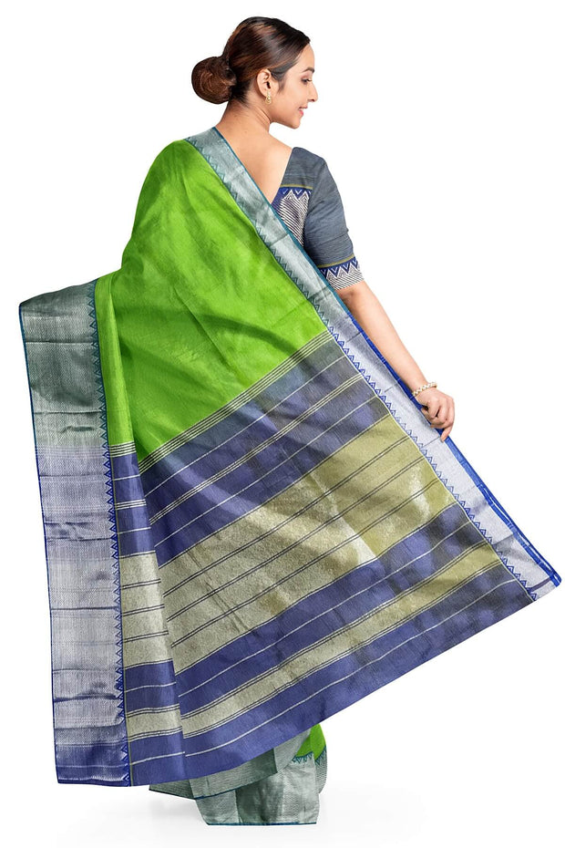 Mangalgiri silk cotton saree in green & blue