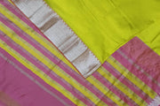 Mangalgiri silk cotton saree in  radium green & pink