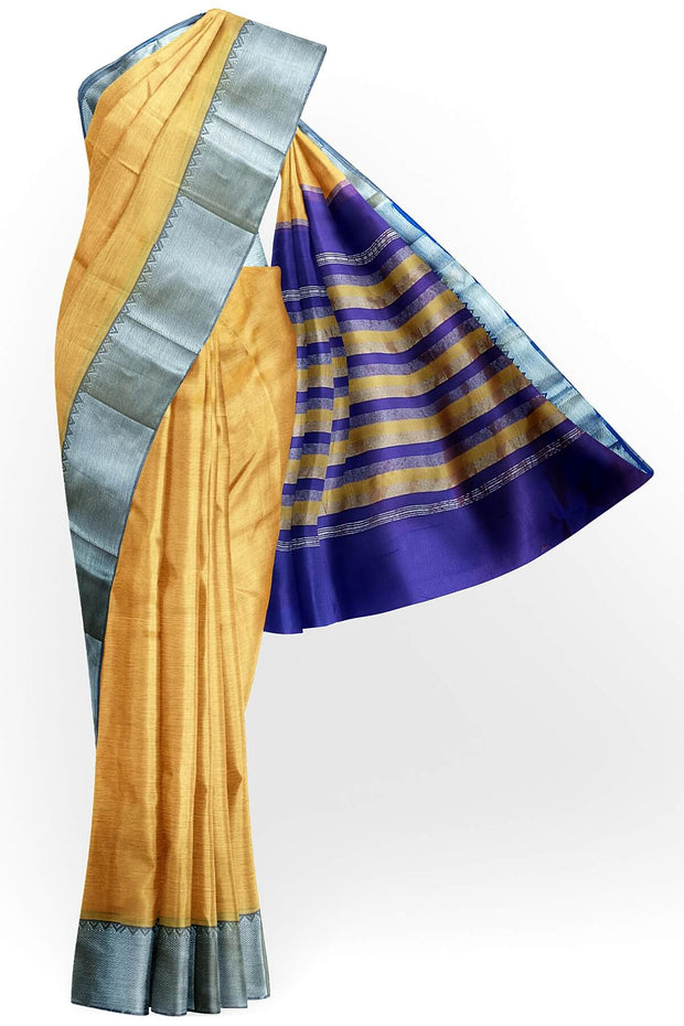 Mangalgiri silk cotton saree in mango yellow & purple