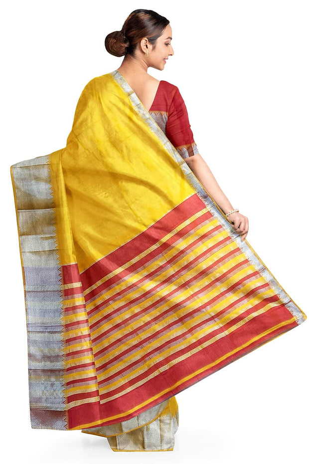 Mangalgiri silk cotton saree in yellow & red