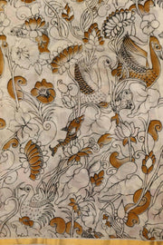 Mangalgiri silk cotton saree in off white  in kalamkari print