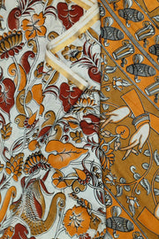 Mangalgiri silk cotton saree in off white  in kalamkari print