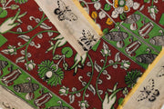 Mangalgiri silk cotton saree in  maroon  in kalamkari print