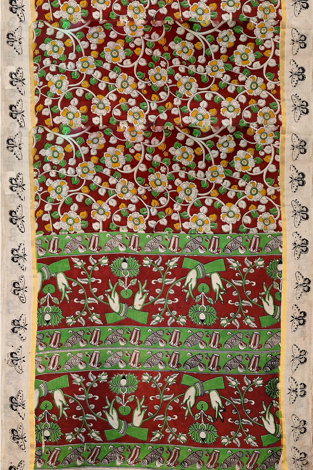 Mangalgiri silk cotton saree in  maroon  in kalamkari print