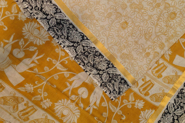 Mangalgiri silk cotton saree in  beige  in kalamkari print