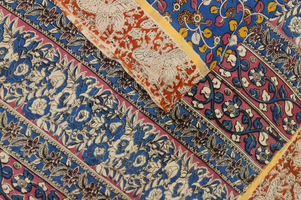 Mangalgiri silk cotton saree in  blue  in kalamkari print