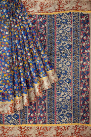 Mangalgiri silk cotton saree in  blue  in kalamkari print
