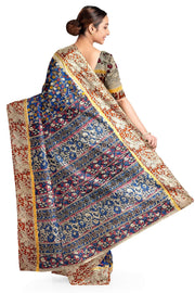 Mangalgiri silk cotton saree in  blue  in kalamkari print