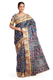 Mangalgiri silk cotton saree in  blue  in kalamkari print