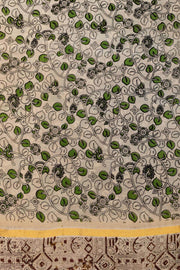 Mangalgiri silk cotton saree in mehndi green  in kalamkari print