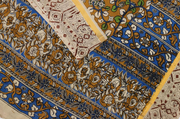 Mangalgiri silk cotton saree in mehndi green  in kalamkari print