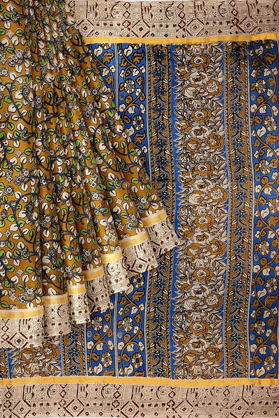 Mangalgiri silk cotton saree in mehndi green  in kalamkari print