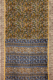 Mangalgiri silk cotton saree in mehndi green  in kalamkari print