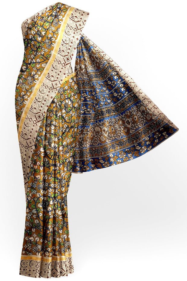 Mangalgiri silk cotton saree in mehndi green  in kalamkari print