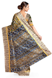 Mangalgiri silk cotton saree in mehndi green  in kalamkari print