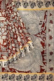 Mangalgiri silk cotton saree in maroon  in kalamkari print