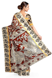 Mangalgiri silk cotton saree in maroon  in kalamkari print