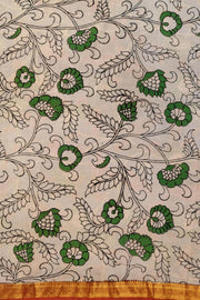 Mangalgiri silk cotton saree in blue in kalamkari print with nizam border