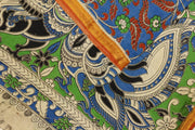 Mangalgiri silk cotton saree in blue in kalamkari print with nizam border