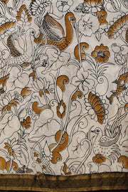 Mangalgiri silk cotton saree in off white in kalamkari print with nizam border