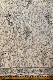 Mangalgiri silk cotton saree in navy blue in kalamkari print with nizam border