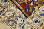 Mangalgiri silk cotton saree in navy blue in kalamkari print with nizam border