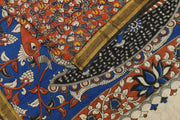 Mangalgiri silk cotton saree in red in kalamkari print with nizam border