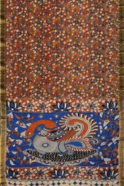 Mangalgiri silk cotton saree in red in kalamkari print with nizam border