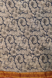 Mangalgiri silk cotton saree in brown in kalamkari print with nizam border
