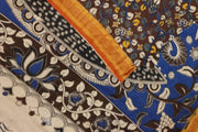 Mangalgiri silk cotton saree in brown in kalamkari print with nizam border