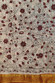 Mangalgiri silk cotton saree in navy blue in kalamkari print with nizam border