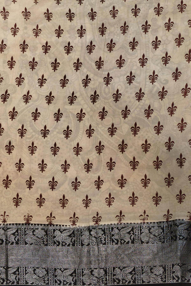 Mangalgiri silk cotton saree in beige & pink in kalamkari print