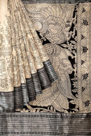 Mangalgiri silk cotton saree in  beige  in kalamkari print