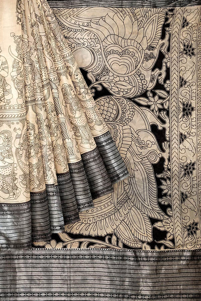 Mangalgiri silk cotton saree in  beige  in kalamkari print
