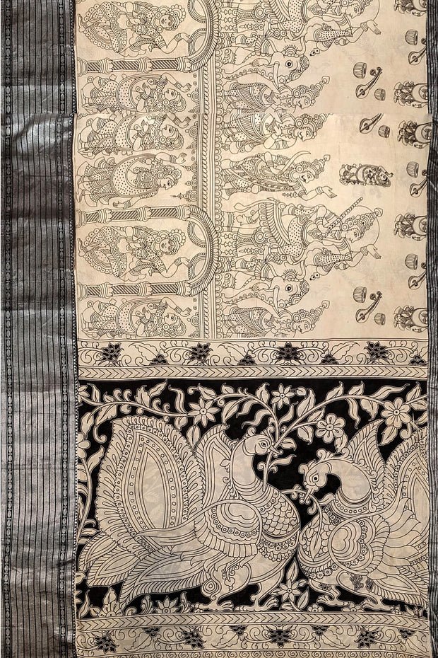 Mangalgiri silk cotton saree in  beige  in kalamkari print