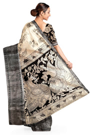 Mangalgiri silk cotton saree in  beige  in kalamkari print