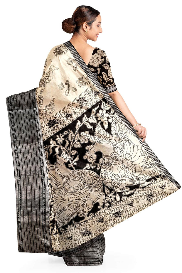 Mangalgiri silk cotton saree in  beige  in kalamkari print