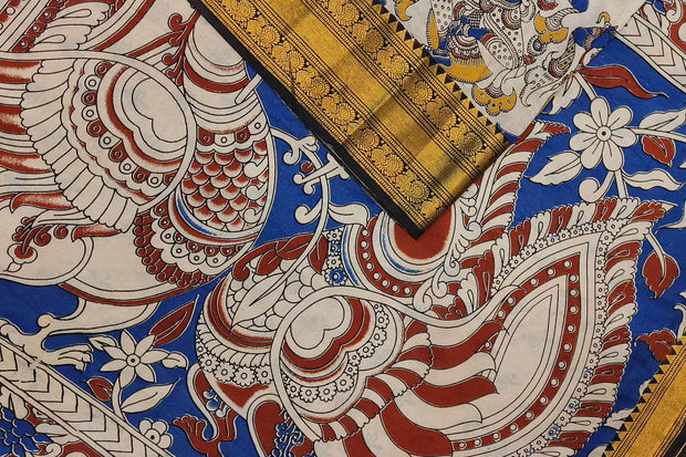 Mangalgiri silk cotton saree in maroon  in kalamkari print