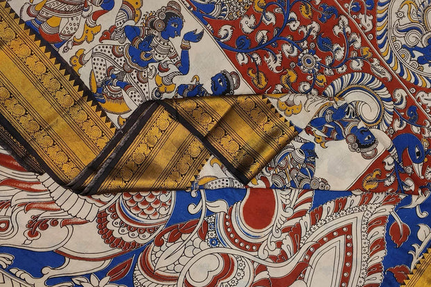 Mangalgiri silk cotton saree in maroon  in kalamkari print