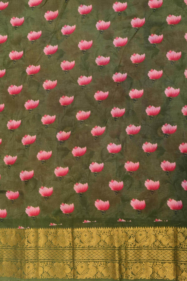 Floral print on Mangalgiri silk cotton saree