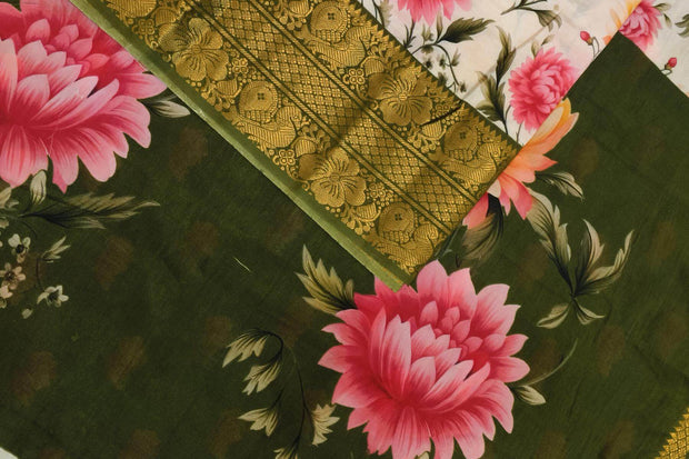 Floral print on Mangalgiri silk cotton saree