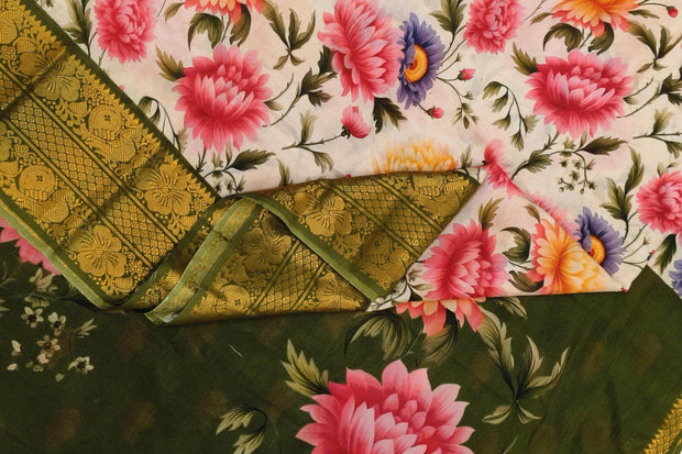 Floral print on Mangalgiri silk cotton saree