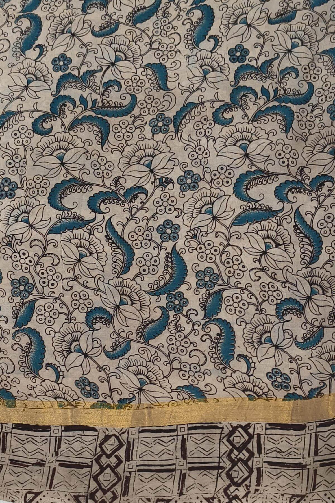 Mangalgiri silk cotton saree in yellow  in kalamkari print