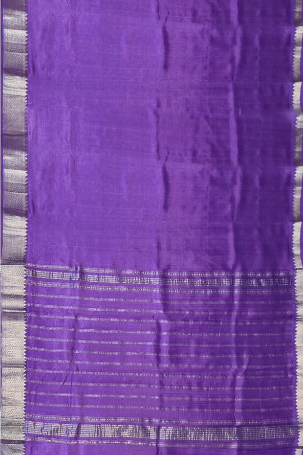 Mangalgiri silk cotton saree in violet with 4" silver border.