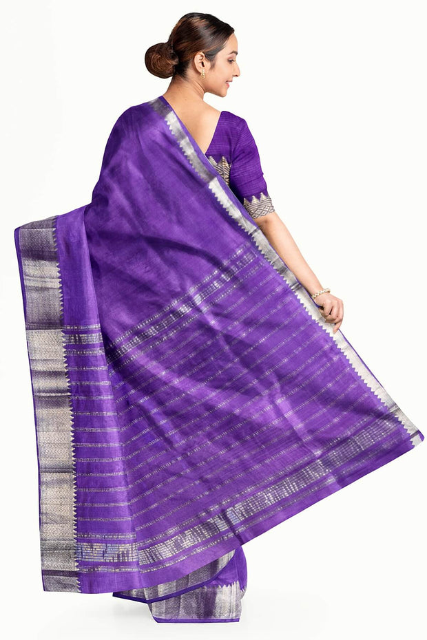 Mangalgiri silk cotton saree in violet with 4" silver border.