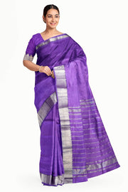 Mangalgiri silk cotton saree in violet with 4" silver border.