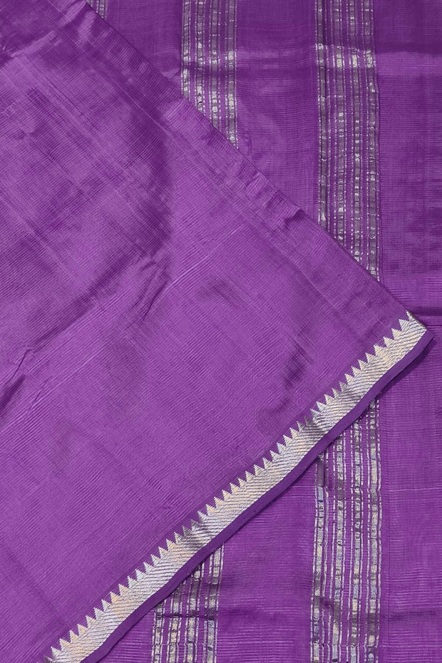 Mangalgiri silk cotton saree in violet with silver border
